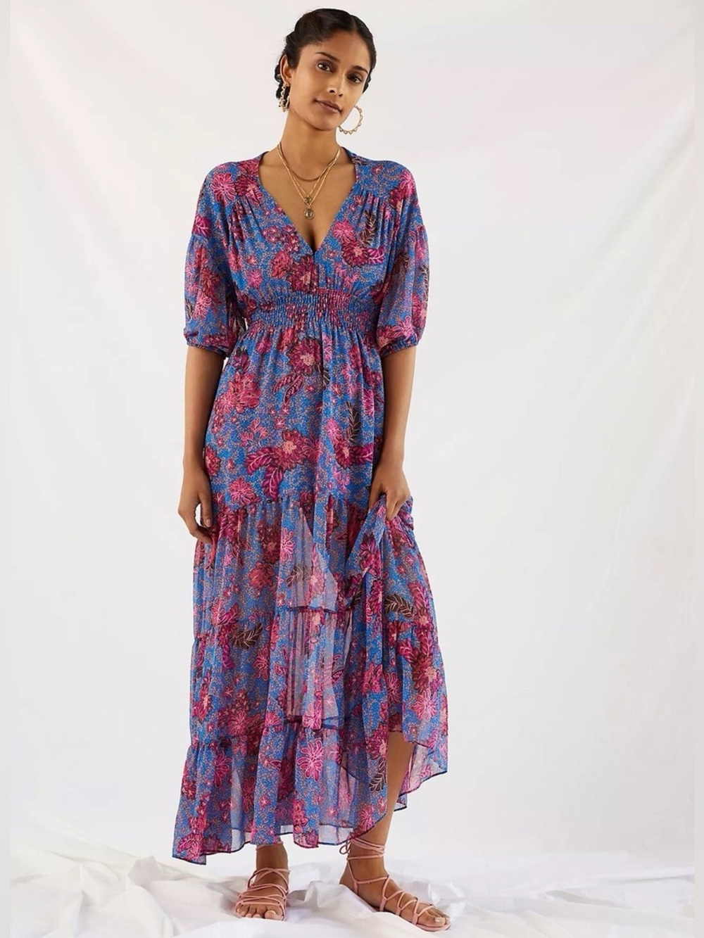 Anthropologie x MISA Floral Tiered Maxi Dress Size Small